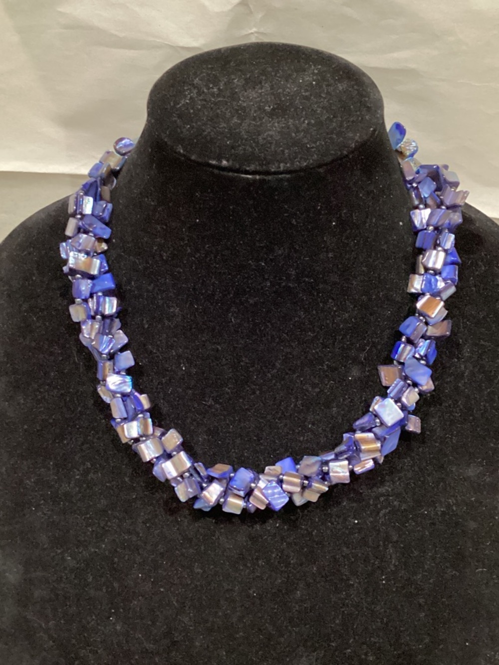 Iridescent Blue Bead Twist Necklace
